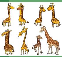 cartone animato divertente giraffe animali comico personaggi impostato vettore