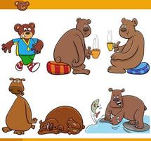 divertente cartone animato orsi animali comico personaggi impostato vettore