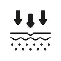 pelle nutrizione concetto. freccia giù per pelle strato icona. penetrazione di uv raggio per pelle glifo pittogramma. pelle assorbimento silhouette icona. isolato vettore illustrazione.