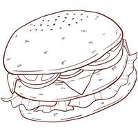 hamburger mano disegnato cartone animato illustrazione linea arte vettore