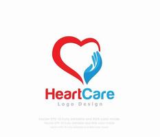 cuore cura logo design con un' rosso e blu cuore forma vettore