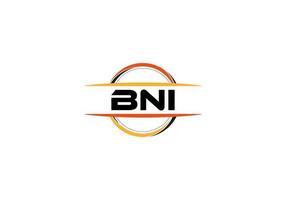 bni lettera reali ellisse forma logo. bni spazzola arte logo. bni logo per un' azienda, attività commerciale, e commerciale uso. vettore