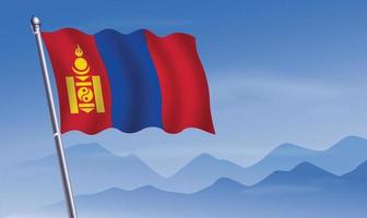 Mongolia bandiera con sfondo di montagne e cielo vettore
