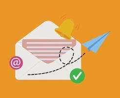 Spedire e-mail icona con campana con campana e carta aereo vettore