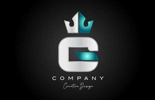 blu grigio g alfabeto lettera logo icona design. creativo corona re modello per attività commerciale e azienda vettore