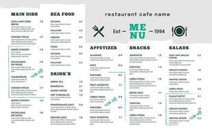ristorante bar menù, modello design. singolo pagina cibo menù vettore modello.