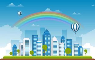 bella illustrazione del paesaggio urbano di estate della città dell'arcobaleno vettore