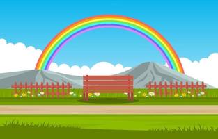 bellissimo arcobaleno nel parco estate natura paesaggio illustrazione vettore