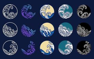 acqua e oceano onda linea arte logo vettore illustrazione. orientale stile grafico design.