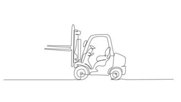 continuo linea arte o uno linea disegno di carrello elevatore a forca camion per vettore illustrazione, attività commerciale trasporto. pesante attrezzatura veicolo costruzione concetto. grafico design moderno continuo linea disegno