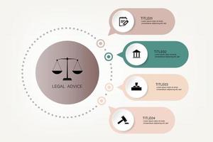 legge informazioni per giustizia legge verdetto caso legale martello martello di legno crimine tribunale asta simbolo infografica vettore