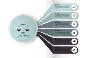 legge informazioni per giustizia legge verdetto caso legale martello martello di legno crimine tribunale asta simbolo infografica vettore