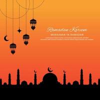 piatto islamico Ramadan kareem silhouette illustrazione vettore