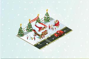 isometrico illustrazionefelice persone raccogliere insieme e celebrare Natale in giro il albero sotto il neve, adatto per diagrammi, infografica, libro illustrazione, e altro grafico relazionato risorse vettore