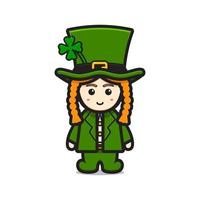 simpatico personaggio del giorno di San Patrizio leprechaun con illustrazione dell'icona di vettore del fumetto del trifoglio