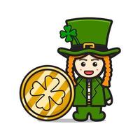 carino leprechaun saint patrick day carattere azienda trifoglio moneta fumetto icona vettore illustrazione