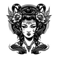 giapponese geisha logo è un' tradizionale simbolo di bellezza, eleganza, e adornare. esso è spesso Usato nel prodotti relazionato per bellezza e lusso vettore