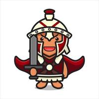 Simpatico personaggio del cavaliere romano che tiene la spada fumetto icona vettore illustrazione