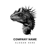 steampunk iguana logo Caratteristiche un' stilizzato, meccanico iguana con a vapore elementi, veicolare un' miscela di natura e tecnologia vettore