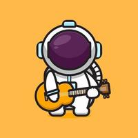 Simpatico personaggio astronauta suonare la chitarra fumetto icona vettore illustrazione