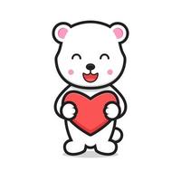 simpatico orso bianco personaggio dei fumetti tenendo il cuore vettore