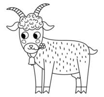 vettore nero e bianca capra icona. carino cartone animato linea illustrazione per bambini. azienda agricola animale isolato su bianca sfondo. colorato bestiame immagine o colorazione pagina per bambini