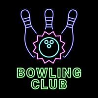 Insegna al neon del club di bowling vettore