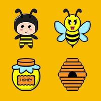 simpatico set mascotte miele d'api vettore