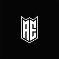 ae logo monogramma con modello di design a forma di scudo vettore