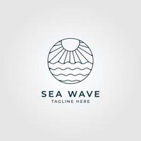 mare onda linea arte logo con tramonto distintivo vettore illustrazione design