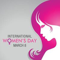 design di internazionale Da donna giorno con un' disegno di un' donna viso con rosa capelli su grigio sfondo vettore
