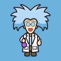 Simpatico personaggio scienziato esperimento chimico del fumetto icona vettore illustrazione