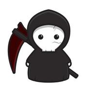 simpatico personaggio mascotte Grim Reaper con falce rossa icona del fumetto vettoriale illustrazione