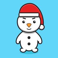 simpatico personaggio dei cartoni animati pupazzo di neve che indossa il cappello di Babbo Natale vettore