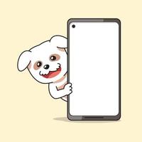 cartone animato personaggio carino cane e smartphone vettore