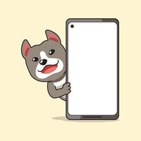 cartone animato personaggio pitbull cane e smartphone vettore