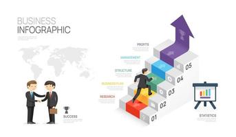 Infografica moderno scala modello per attività commerciale. 5 passaggi sequenza temporale, elemento diagramma freccia e temi, presentazione vettore infografica.