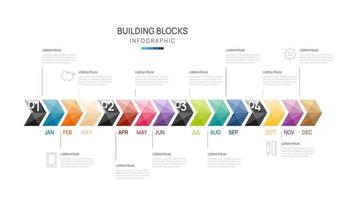 attività commerciale geometrico freccia sequenza temporale Infografica modello. moderno pietra miliare elemento sequenza temporale diagramma calendario e 4 trimestre temi, può essere Usato per vettore infografica.