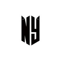 NY logo monogramma con scudo forma disegni modello vettore