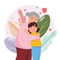 illustrazione con un' nonna e nipotina abbracciando. famiglia visitare, famiglia unione concetto illustrazione. vettore
