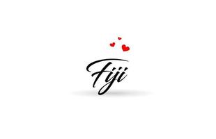 fiji nome nazione parola con tre rosso amore cuore. creativo tipografia logo icona design vettore