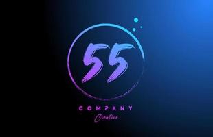 55 grunge numero lettera logo icona design con puntini e cerchio. blu rosa pendenza creativo modello per azienda e attività commerciale vettore