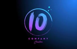 10 grunge numero lettera logo icona design con puntini e cerchio. blu rosa pendenza creativo modello per azienda e attività commerciale vettore