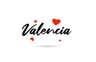 valencia manoscritto città tipografia testo con amore cuore vettore