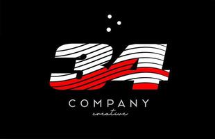 34 numero logo con rosso bianca Linee e punti. aziendale creativo modello design per attività commerciale e azienda vettore