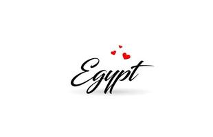 Egitto nome nazione parola con tre rosso amore cuore. creativo tipografia logo icona design vettore