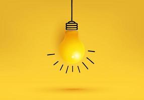 idea creativa, ispirazione, nuova idea e concetto di innovazione vettore con lampadina su sfondo giallo.