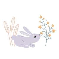 carino coniglietto odori fiori vettore