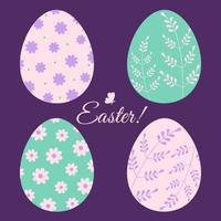 impostato di Pasqua uova decorato con pianta elementi. festivo vettore illustrazione. vacanza testo design.