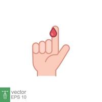 sangue su dito icona. vettore persone mano ferito isolato simbolo. glucosio, insulina test, diabete concetto. semplice pieno schema stile. cartello illustrazione su bianca sfondo. eps 10.